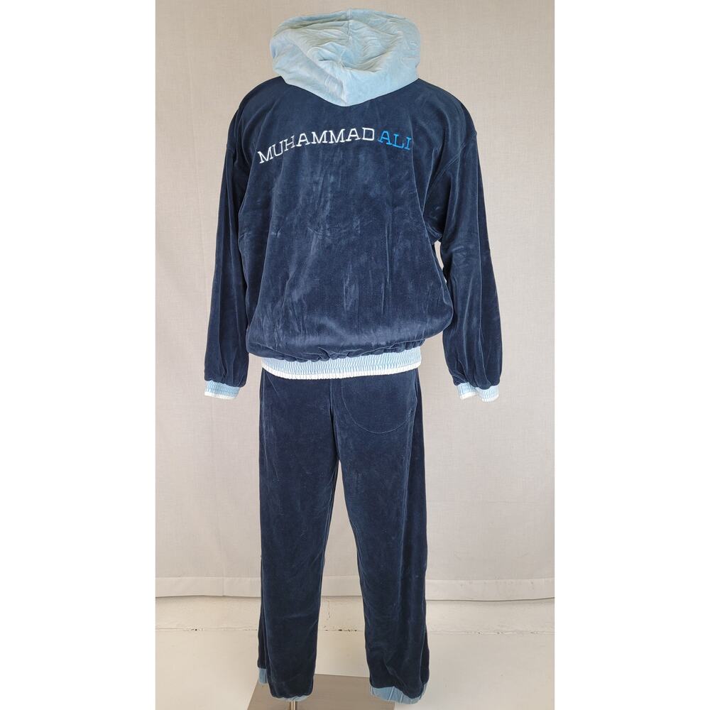 Vintage Platinum Fubu Muhammad Ali Tracksuit Set Navy Blue Velour Men's Sz L - Picture 4 of 15
